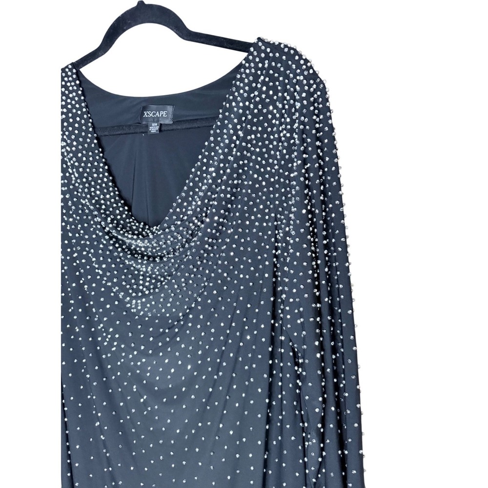 Xscape Maxi Dress Women 18W Black Excellent Embellished Cowl Neck Long Sleeve - Picture 11 of 13